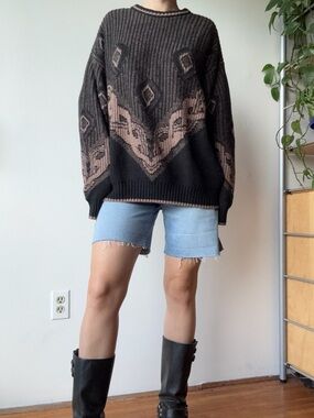 Sears Vintage Brown Patterned Wool Blend Sweater - Made in Canada
